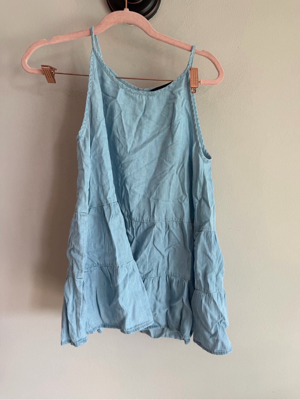 Sugarlips Chambray Tiered Tank Top XS Light Wash Denim High Neck Swing Cami⁠